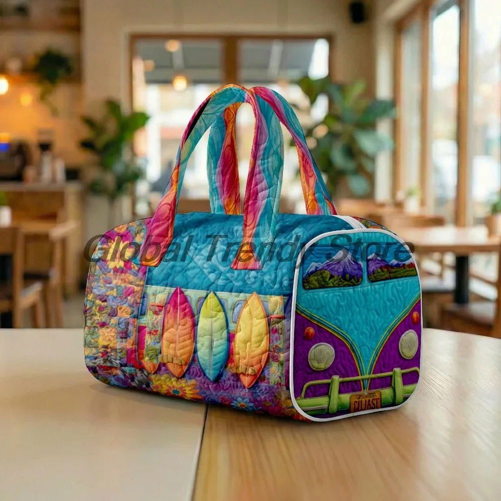 sac de voyage matelassé pour homme, motif floral et bus de la paix, sac fourre-tout décontracté pour femme, sac de week-end