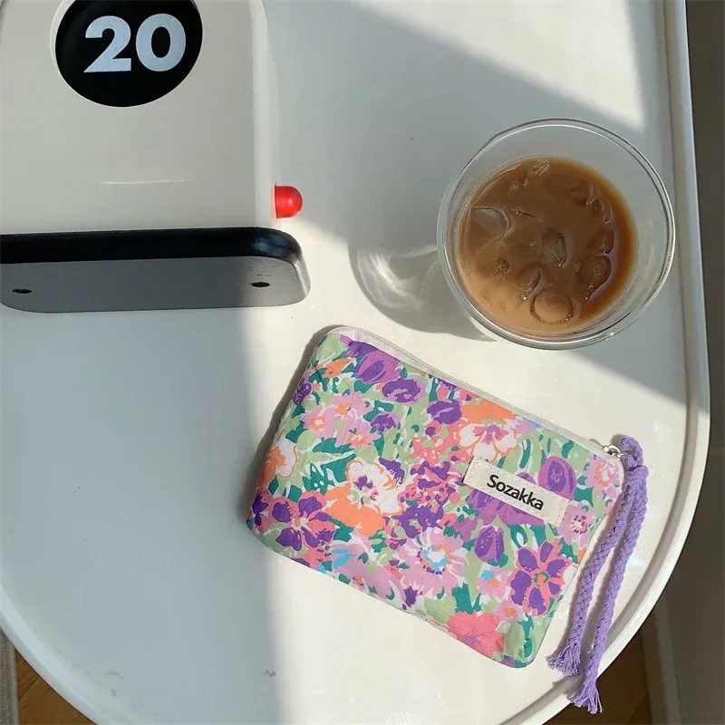 sacs à main de maquillage pour femmes, portefeuille, petits sacs en poudre, porte-monnaie de voyage floral kawaii, sac de rangement pour rouge à lèvres cosmétique portable