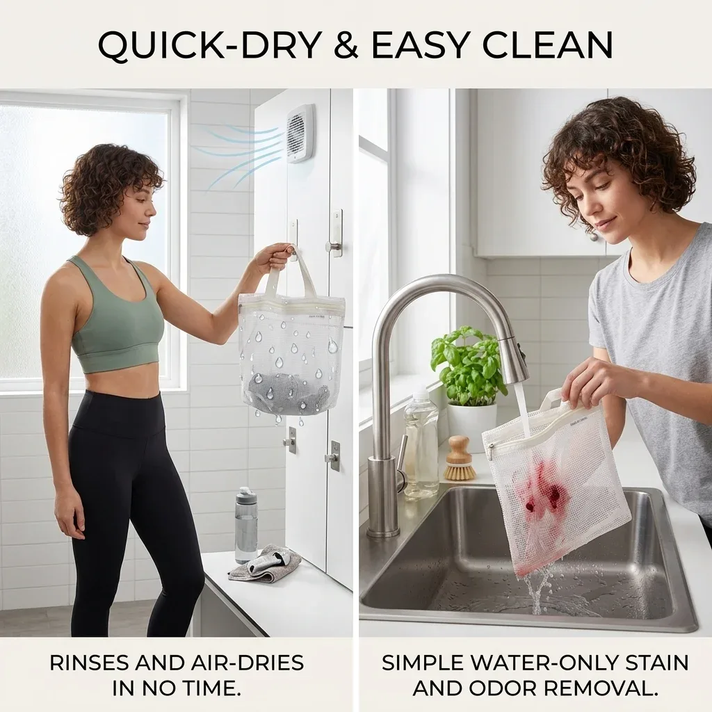 sac de douche portable en maille, sac de rangement ajouré avec fermeture éclair pour lingettes de bain, idéal pour les voyages et la natation