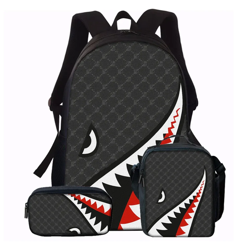 sac dos polyester mâchoire requin fond noir usage voyage école aventures quotidien petit sac assorti