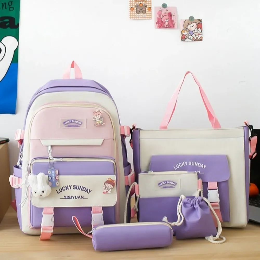 ensemble de 5 sacs à dos mignons de grande capacité, respirants et multifonctionnels, pour étudiants, avec boucle, sac bandoulière, pour l'université