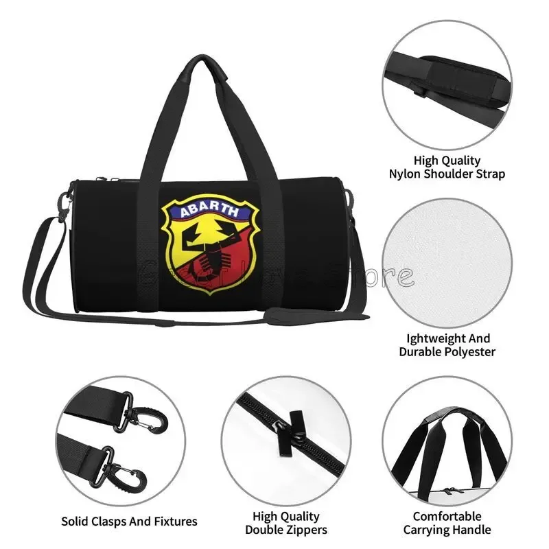 sac voyage polyester résistant eau style décontracté camouflage logo abarth noir jaune rouge ovale poignée amovible