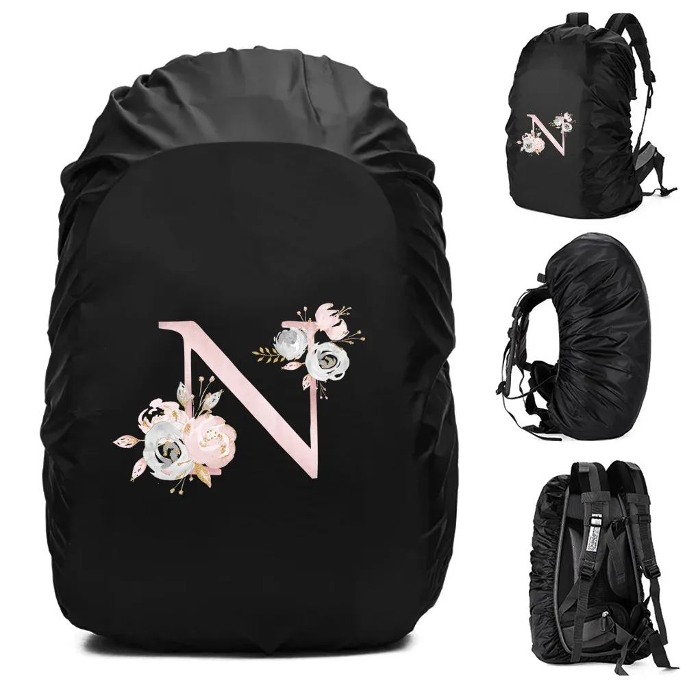 housse de pluie imperméable pour sac à dos 20-70l, motif fleurs roses et lettres, pour sports de plein air, cyclisme, sécurité, mode, camping, randonnée