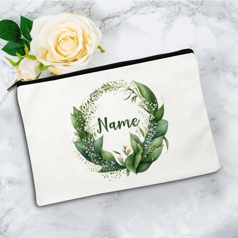 pochette zippée à motif floral pour femme, sac de voyage, organisateur en toile, trousse de maquillage, cadeau pour enseignant avec nom personnalisé lady f