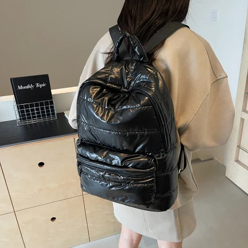 sac à dos d'école rembourré en coton imperméable pour femme, sac à dos décontracté pour femme, sacs de voyage, mode initiée, automne, hiver
