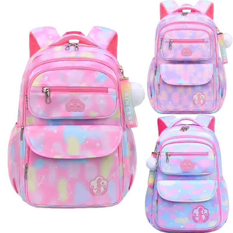 sac à dos d'école à motif nuage, rose, violet, bleu, style princesse, mignon, imperméable, kawaii