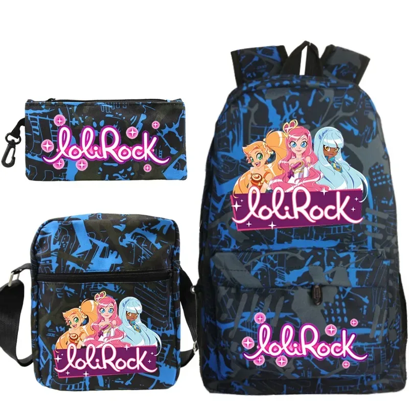ensemble de sac à dos lolirock mignon pour garçons et filles, sacs d'école animés, sac à dos de voyage pour hommes et femmes, cadeau pour adolescents, 3 pièces
