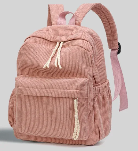 sac dos velours cotelé rayures verticales bandoulière arquée poche limon grande capacité voyage décontracté unisexe polyester doublure