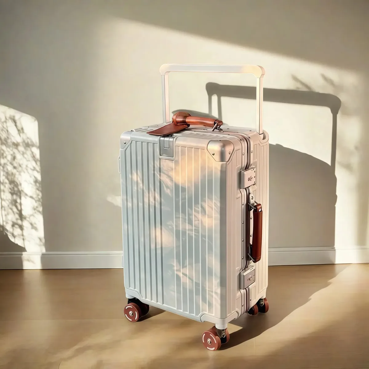 valise bagage roulant pc aluminium serrure tsa roues silencieuses poignées transport amovibles compartiments internes organisés usage voyage