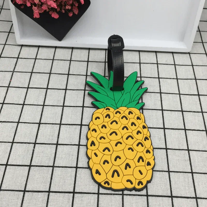 étiquette de bagage en silicone de dessin animé de fruits pour femmes/hommes, porte-adresse d'identification de valise, étiquette d'embarquement, accessoires de voyage portables