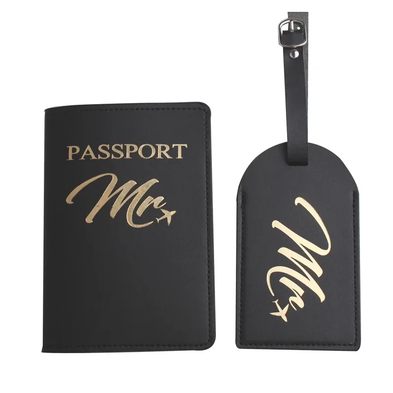 couverture de passeport mr mrs, étiquette de bagage, étui pour passeport de mariage, lettre porte-passeport, portefeuille, accessoires de voyage, 4 pièces/ensemble