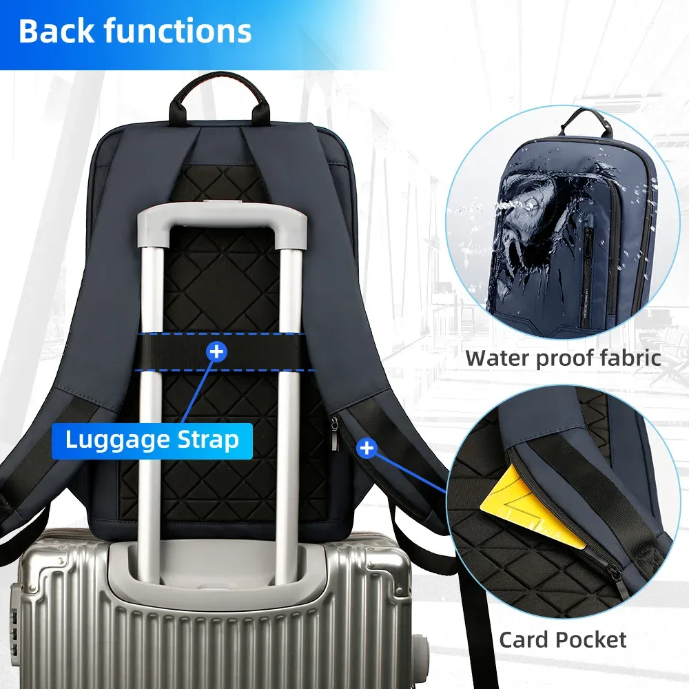hcankcan-sac à dos mince pour homme, sacoche pour ordinateur portable 14 pouces, business, multifonctionnel, étanche, école, unisexe, décontracté, voyage, noir