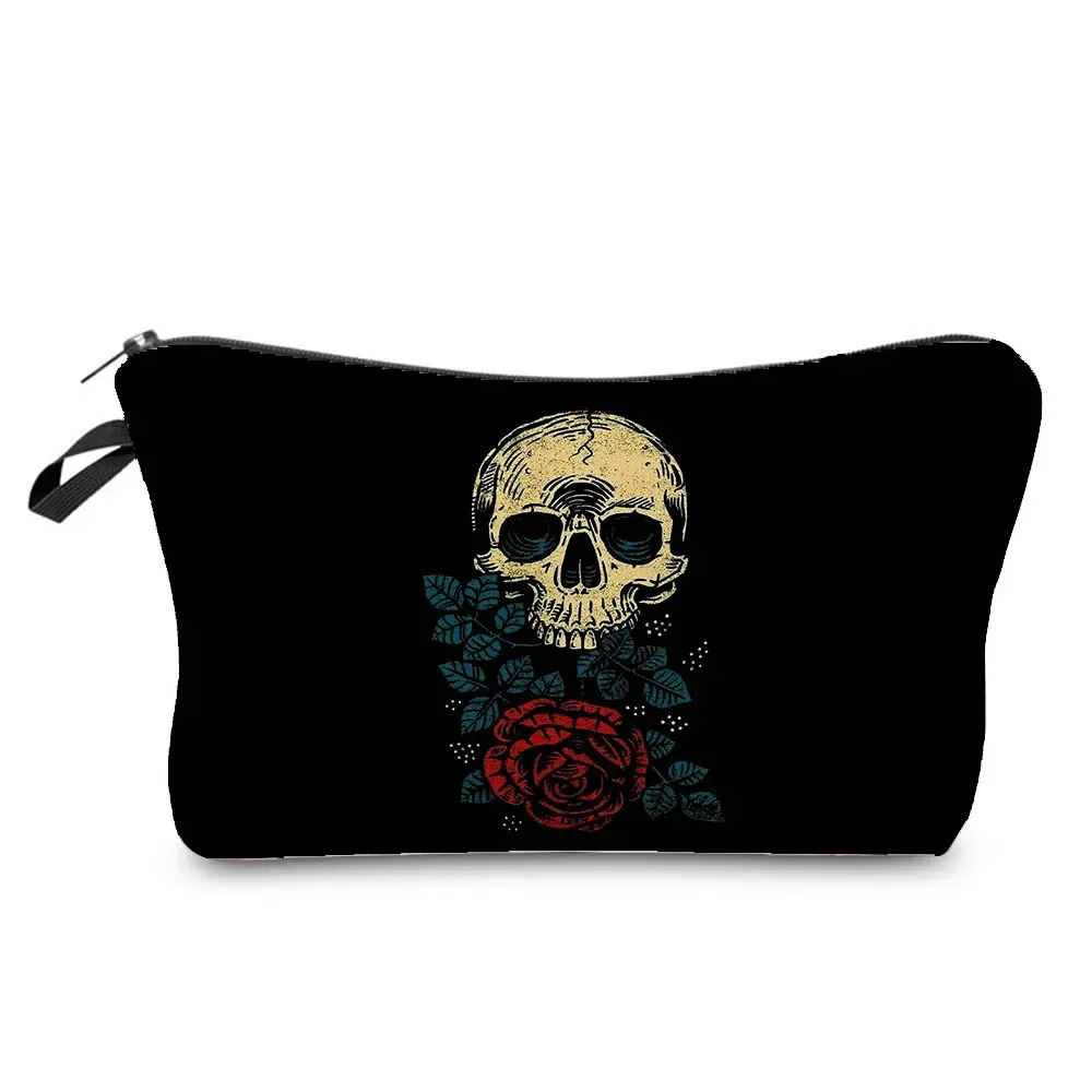 sacs à cosmétiques imprimés de crâne pour femmes, pochette de maquillage de personnalité, sac de rangement de voyage portable, étuis de rangement de rouge à lèvres, sac de maquillage à fermeture éclair