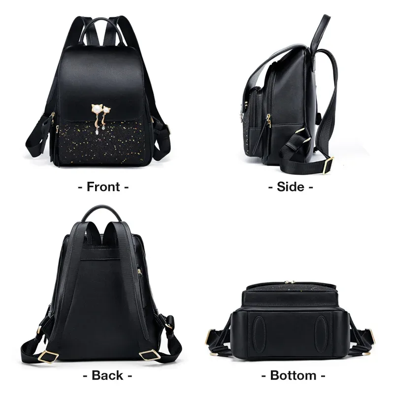 sac à dos femme foxer 2026 tendance avec sequins, pendentif chat, antivol, grande capacité, pour étudiante, trajets quotidiens et voyages