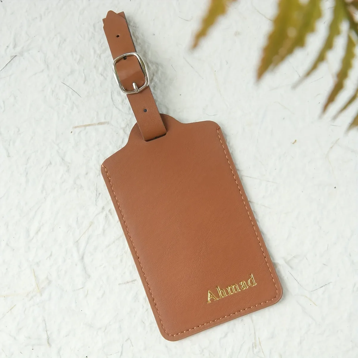 étiquette de bagage personnalisée avec monogramme estampé à chaud, minimaliste, légère, rose, verte, marron, accessoire de valise