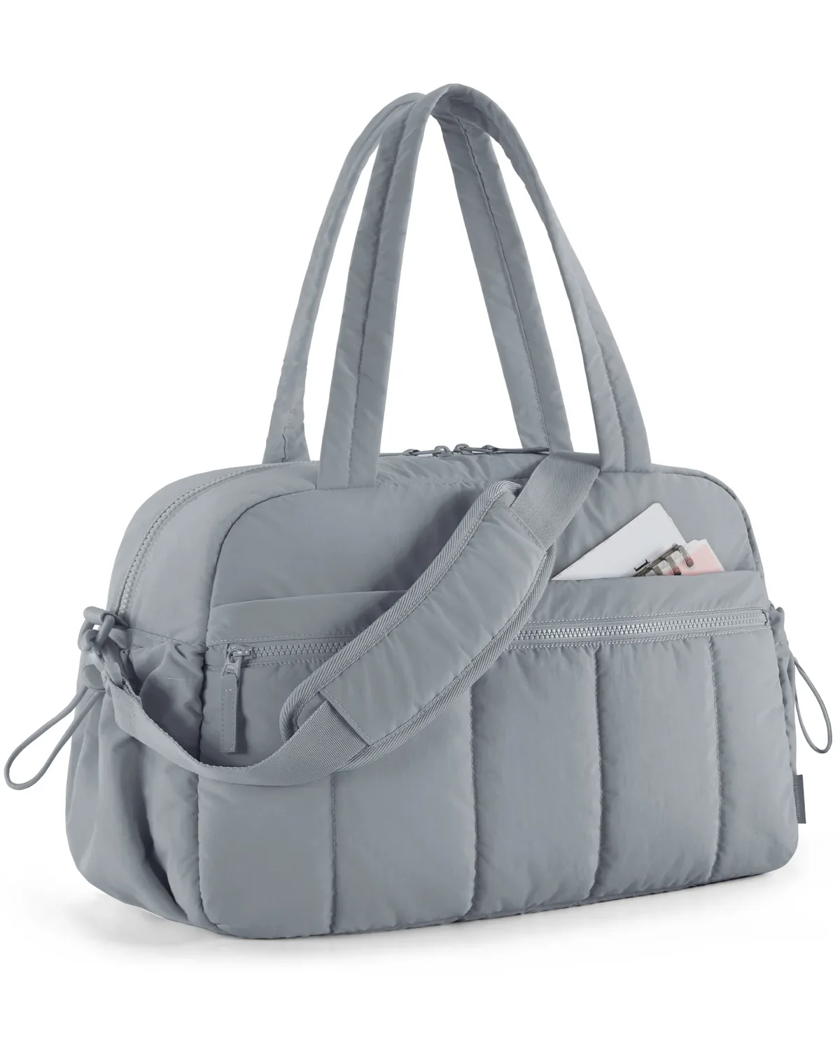sac voyage polyester doux rose pâle blancs poignée bandoulière amovible compartiment humide week end sport yoga
