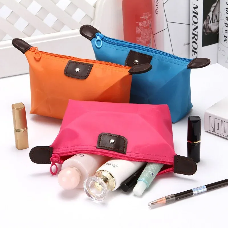 trousse polyester vive couleur fermeture éclair transport voyage cosmétiques maquillage toilette pochette pleine forme boîte