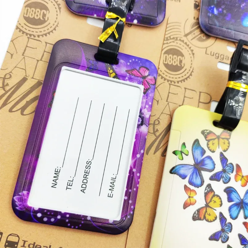 étiquette de bagage papillon pour femmes, étiquette de bagage de voyage pour filles, porte-adresse d'identification, bagages d'embarquement, billet de valise portable