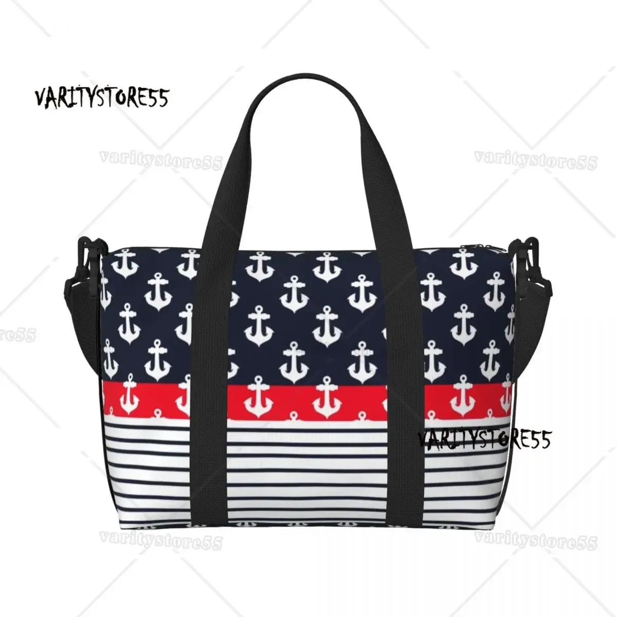 sac fourre-tout de plage personnalisé à rayures bleu marine et ancre blanche pour femmes, fourre-tout extra large pour salle de sport, sacs de shopping de voyage de navigation