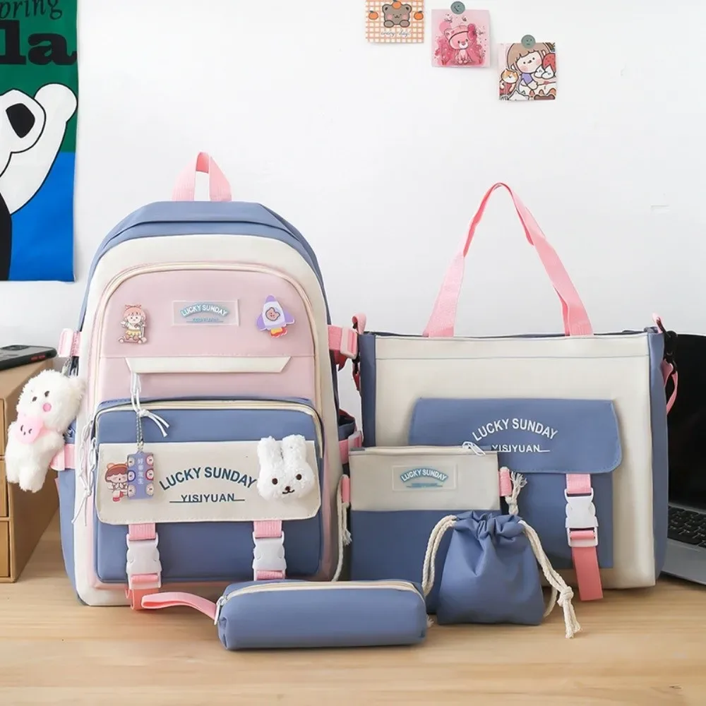 ensemble de 5 sacs à dos mignons de grande capacité, multifonctionnels, respirants, pour étudiants, avec boucle, sac bandoulière, pour l'université