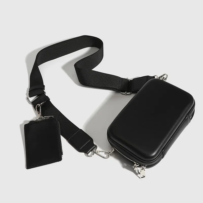 sac à bandoulière rigide unisexe, sac à bandoulière noir, mode décontractée, évaluation de voyage, passeport et portefeuille