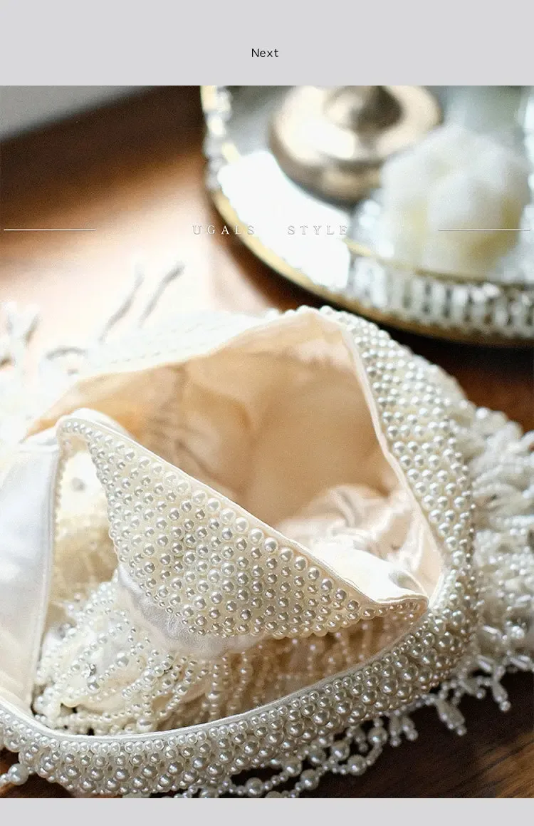 vintage perle perlée longue gland à la main femmes sac à main sac de soirée de mariage pochette sac à main perles perles tissé sac à bandoulière