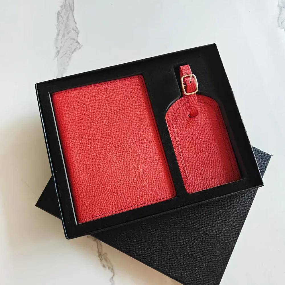 porte-passeport saffiano de voyage avec initiales personnalisées, ensemble d'étiquettes de bagage, boîte-cadeau, nom personnalisé, logo, accessoires de voyage pour femmes et hommes