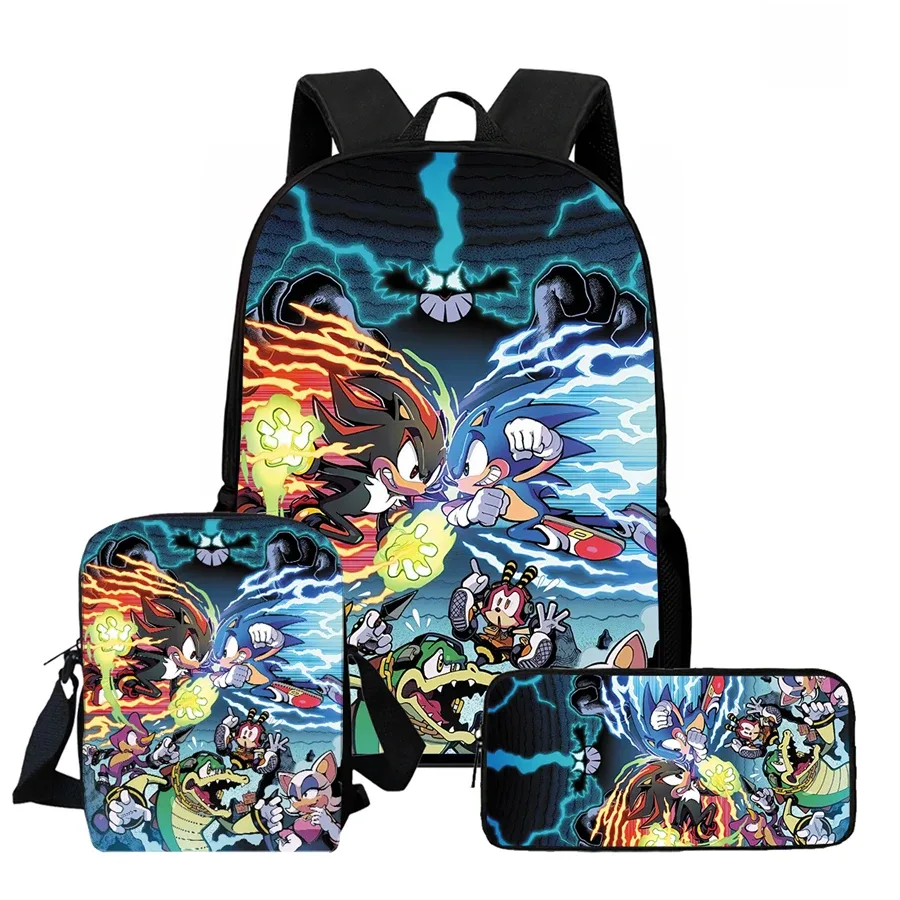 ensemble de 3 sacs à dos de dessin animé soo-nn-ic, comprenant un sac bandoulière et une trousse à crayons, unisexe, adapté aux garçons et aux filles âgés de 5 à 10 ans.