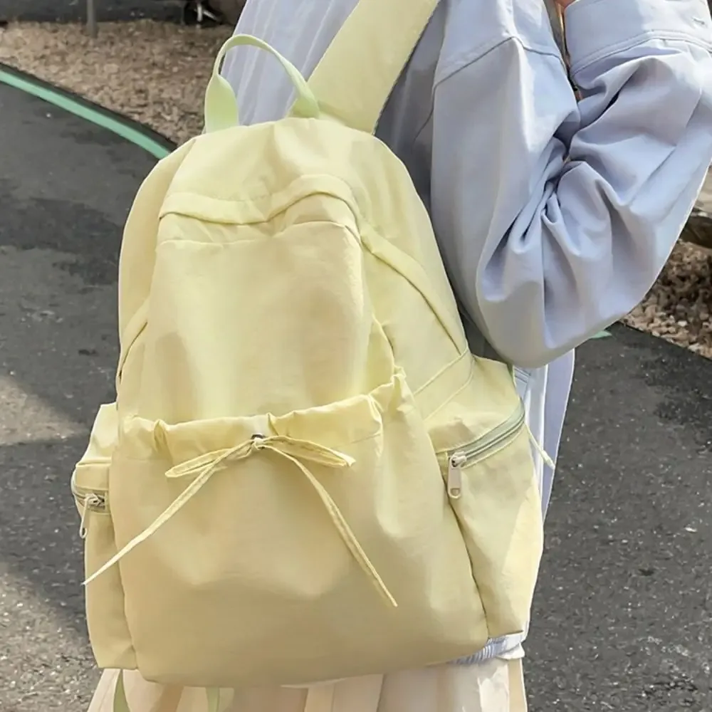 sac à dos mignon avec nœud, couleur unie, cordon de serrage, grande capacité, léger, pour étudiants, école, voyage