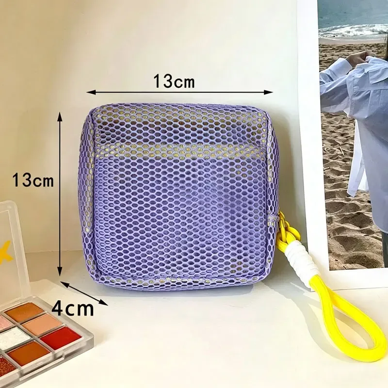 mini porte-monnaie portable en maille, trousse de maquillage en tissu maille dopamine, sac de rangement pour argent, rouge à lèvres et fards à paupières pour les voyages et le shopping