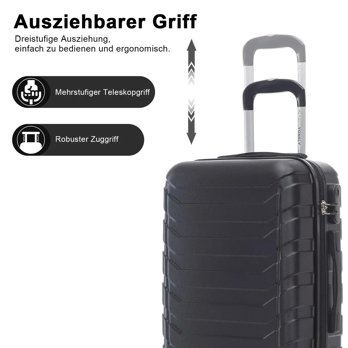 yonsly 20/24/28 pouces 4 roues 360 °   valise rigide noire à serrure à combinaison pour voyage, vacances, déplacement professionnel