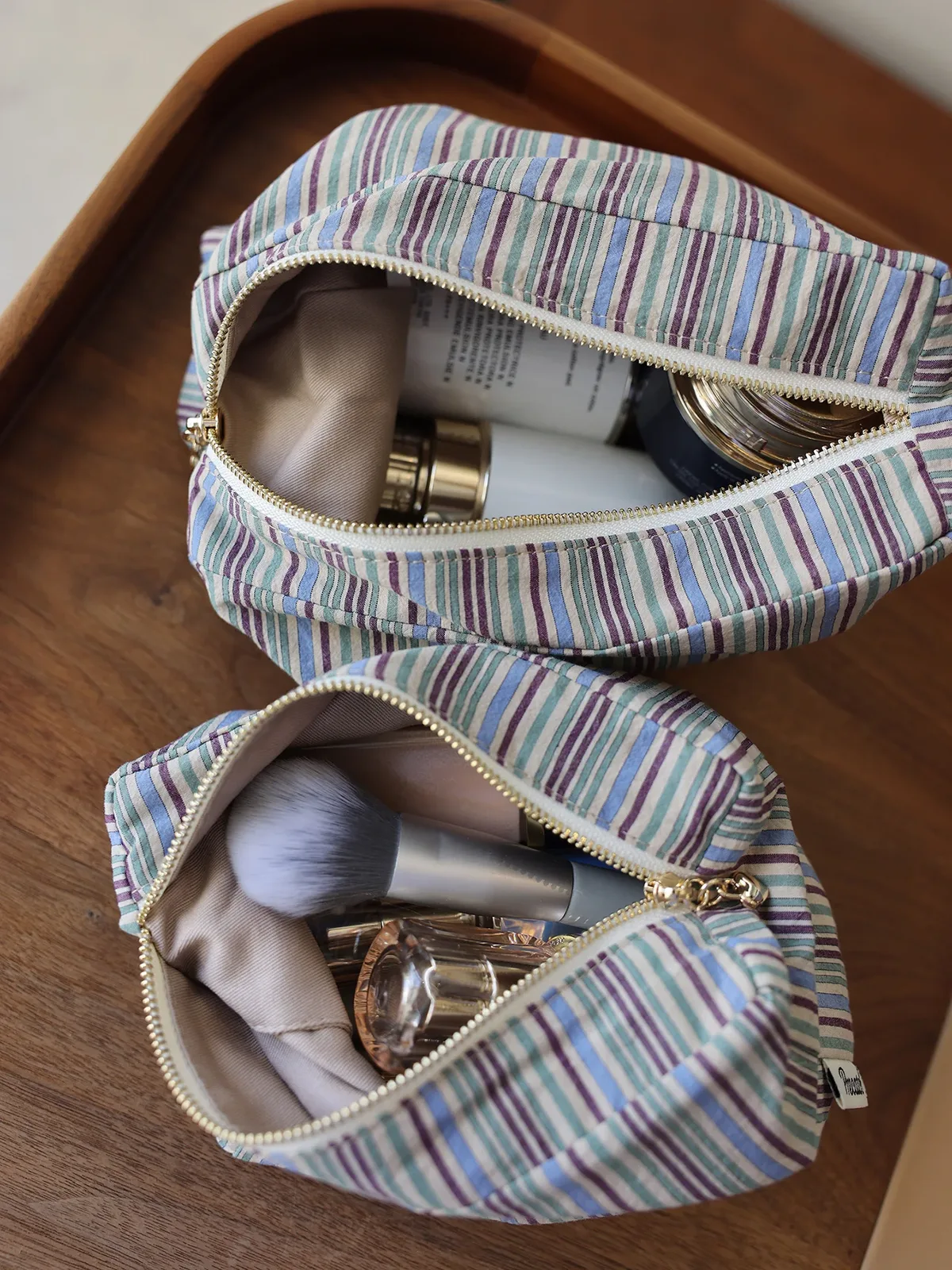 trousse de toilette rayée à blocs de couleur, grande capacité, sac de rangement portable de style japonais, trousse de toilette multifonctionnelle de voyage