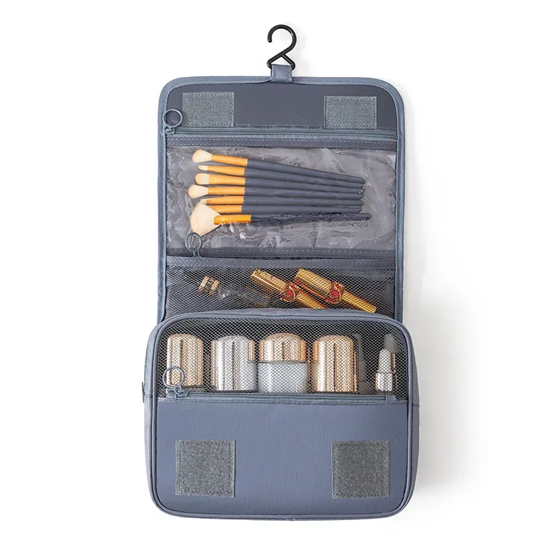 trousse de toilette portable avec crochet de suspension, sac de rangement de cosmétiques de salle de bain étanche pour femmes, trousse de maquillage de voyage de grande capacité pour hommes