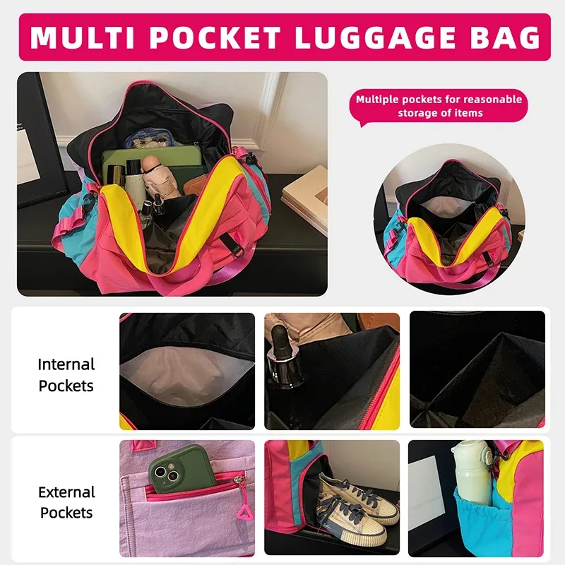 sac de voyage tendance couleur dopamine, sac de sport avec compartiment à chaussures, idéal pour le yoga, les courts séjours, la salle de sport, les escapades de week-end
