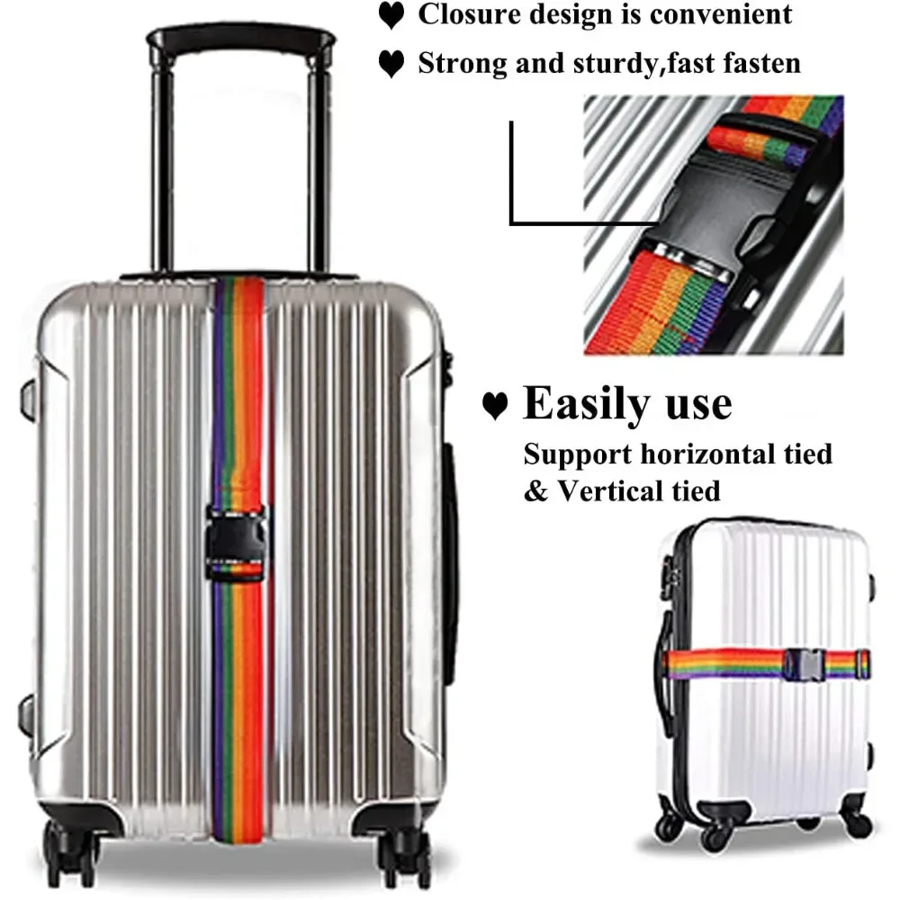 ceinture bagage nylon arc ciel motif robuste boucle rapide voyage adaptation valises diverses tailles