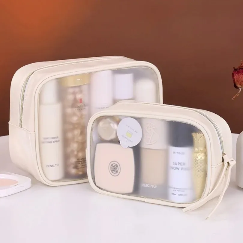 ensemble de trousses de maquillage semi-transparentes de luxe, 3 pièces, grande capacité, organiseur de cosmétiques de voyage, pochette de rangement portable pour femmes