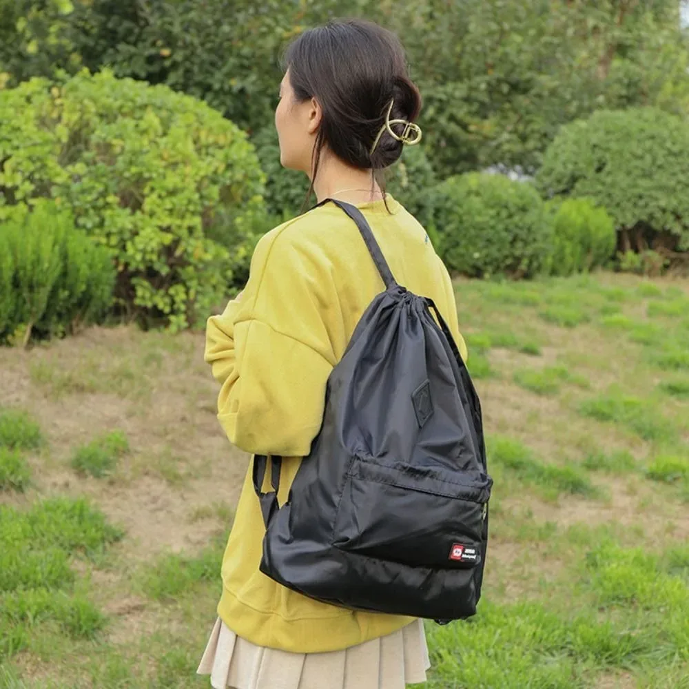 sac à dos tendance en nylon avec cordon de serrage, 5 couleurs, sac à dos polyvalent, grande capacité, sac d'ordinateur lavable pour femmes et hommes