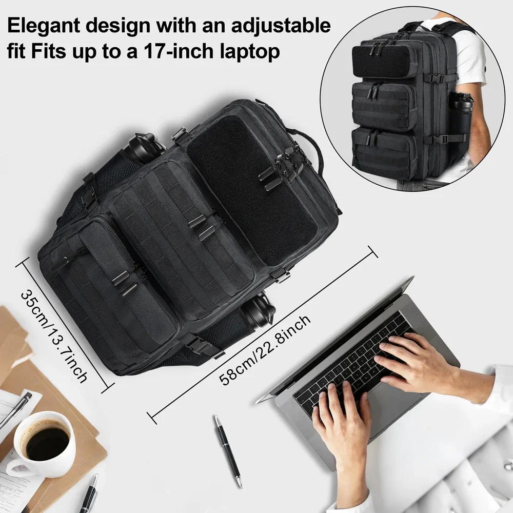 sac à dos tactique lhi 60l pour hommes, sac de sport, de voyage, d'affaires, de camping, de randonnée, avec compartiment pour chaussures
