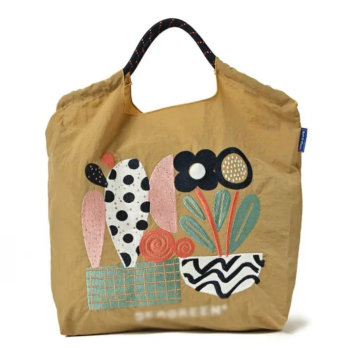 sac de shopping brodé pour femmes, avec chaîne à billes, grande capacité, en nylon écologique, sac à main, sac à bandoulière, sac porté en travers du corps.