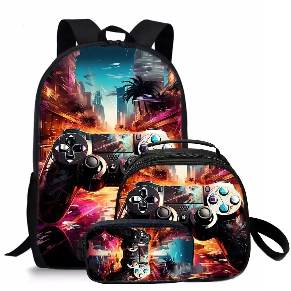 sac à dos scolaire 2d dessin animé pour enfants, ensemble de trois pièces, cool, pour garçons et filles, meilleurs cadeaux, avec manette de jeu