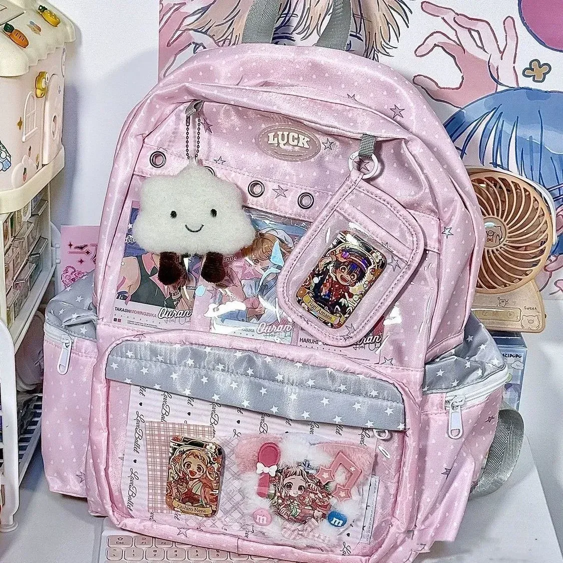 sac à dos polyvalent grande capacité harajuku y2k, motif pois mignon, style ulzzang ita bag, inspiré des expositions de bandes dessinées quotidiennes