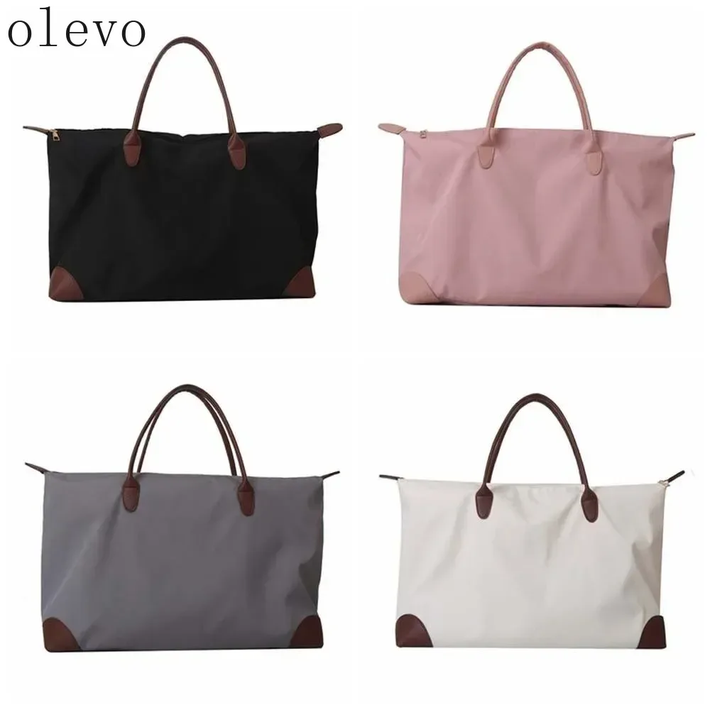 sac fourre-tout en nylon oxford imperméable de couleur unie, avec garniture en cuir coréen, sac à bandoulière sous le bras, pour les trajets quotidiens