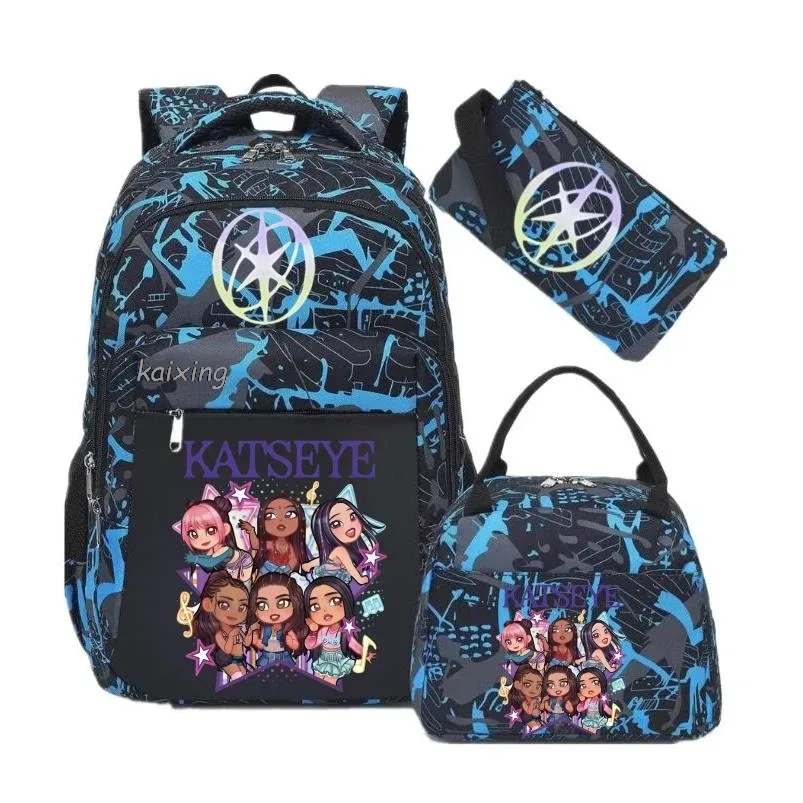 hot katseye drôle impression sacs à dos avec sacs à déjeuner multi-poches camouflage adolescents voyage sac à dos pour ordinateur portable femmes sac d'école mochila