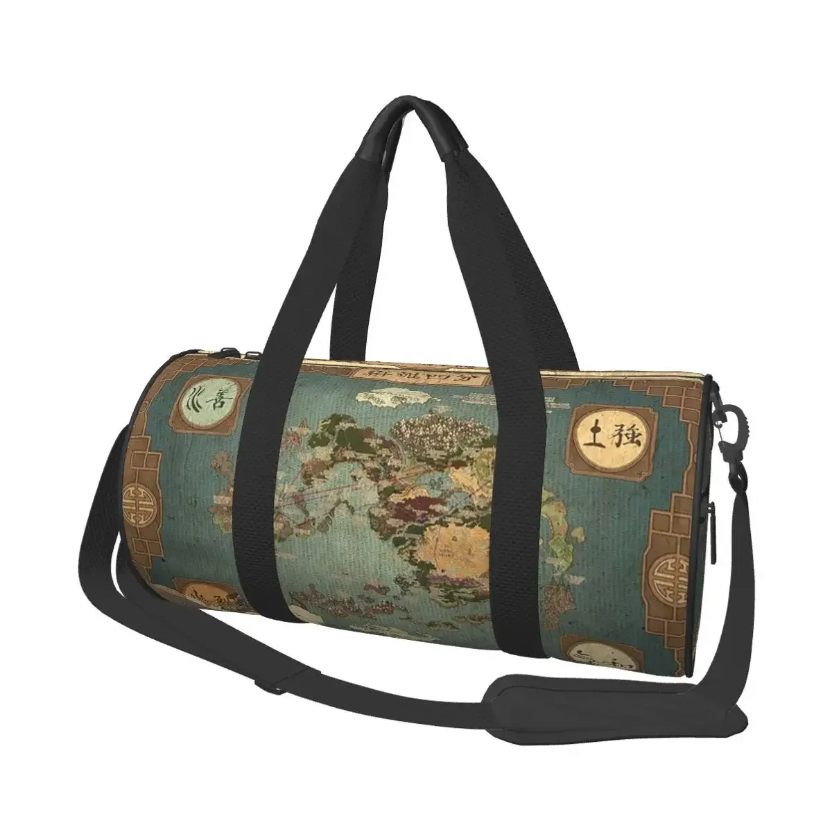 sac voyage polyester motif bœufs stylisés poignée amovible bande épaule usage week end sport cylindrique durabilité