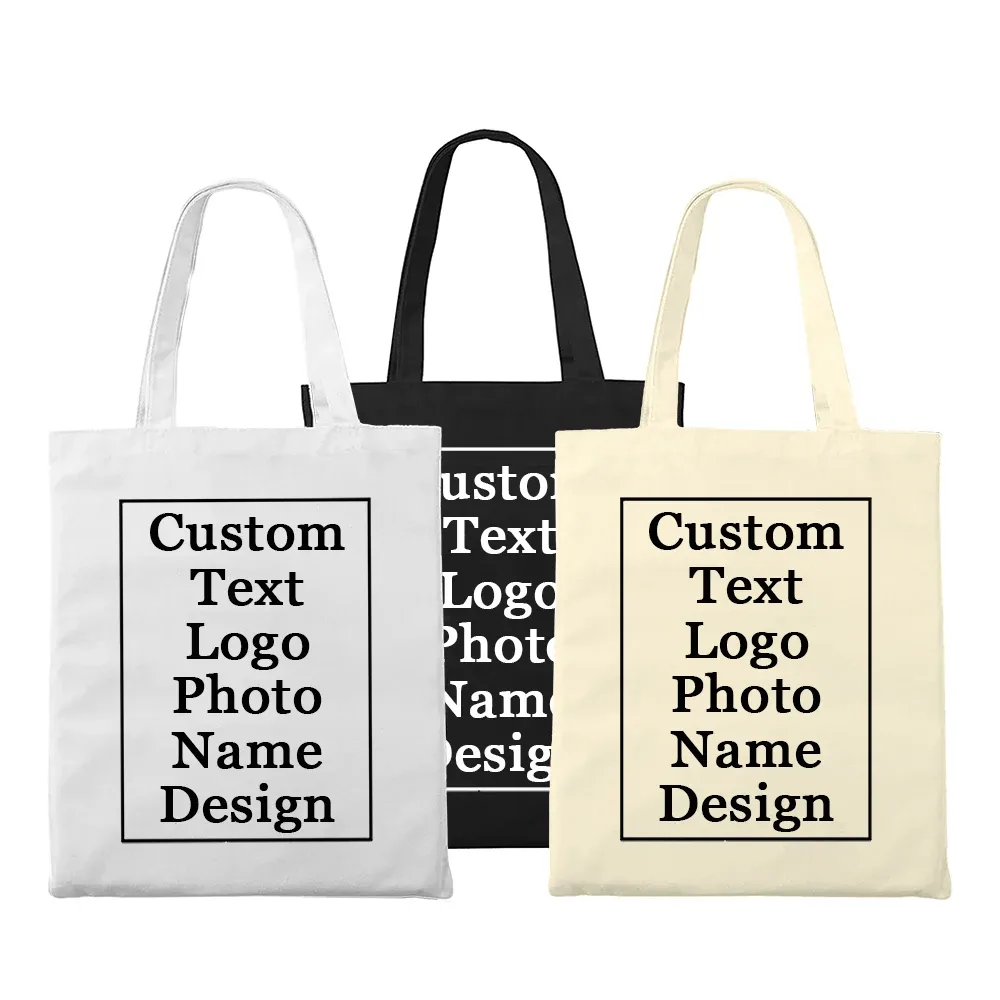 Sacs fourre-tout en toile avec logo personnalisé pour femmes, sac de mariée personnalisé, sac à main de voyage réutilisable, grand shopping, plage, image, nom, cadeau