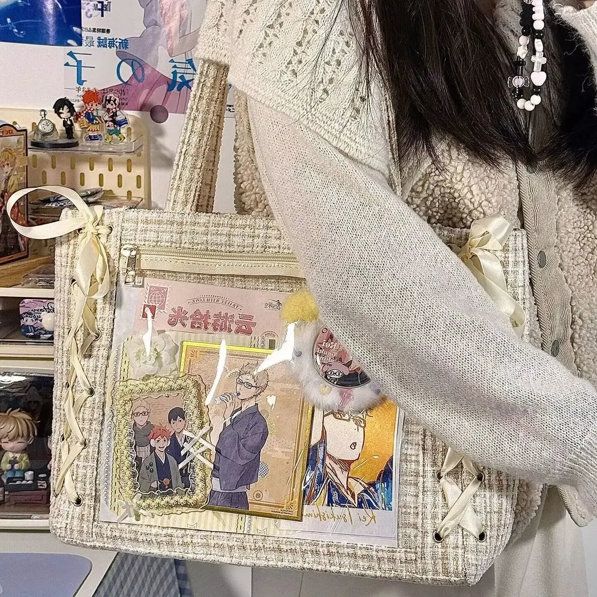 y2k mignon japonais ins ita sac lolita fille fourre-tout transparent sac à bandoulière grande capacité sac à bandoulière décontracté bricolage affichage sacs à main