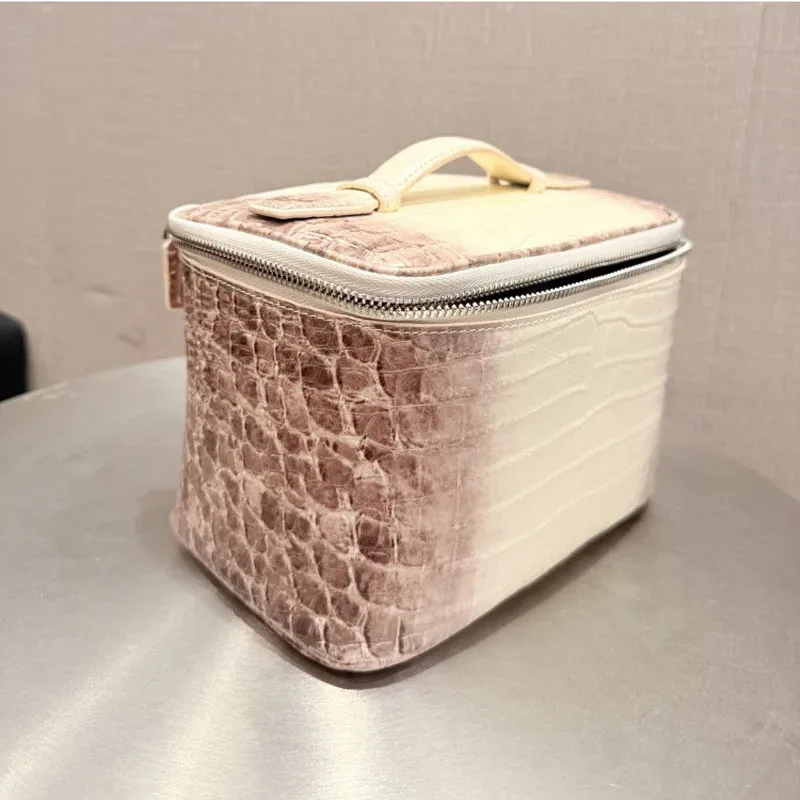 sac de maquillage en cuir de vachette de haute qualité à motif crocodile pour les voyages des femmes, trousse de toilette portable, sac de rangement pratique