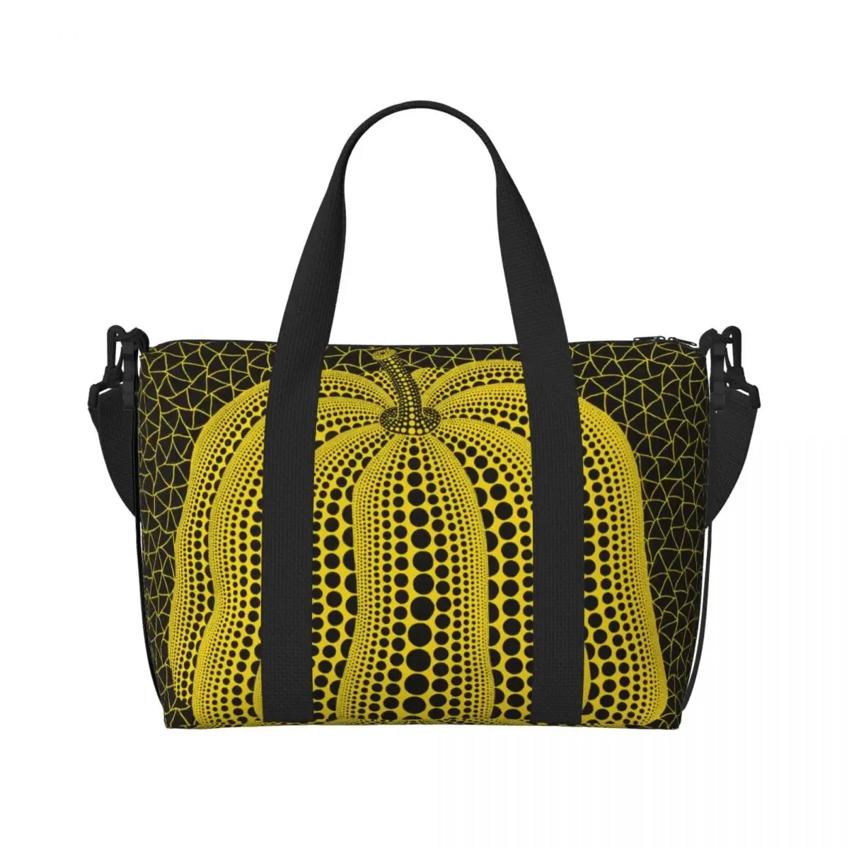 sac fourre-tout personnalisé yayoi kusama à pois pour femmes, sac de voyage à bandoulière de plage de gymnastique citrouille de grande capacité