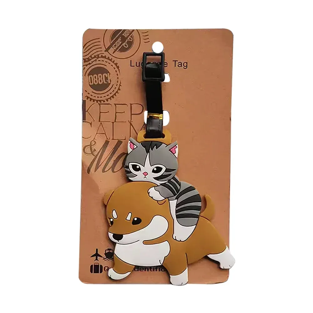 étiquette bagage pu motifs animaux chat requin mignons bracelets noirs voyage famille homme femmes identification nom adresse