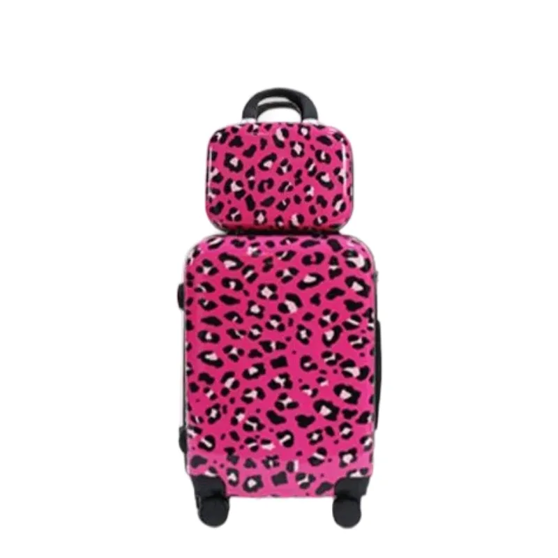 ensemble de bagages 2 pièces à imprimé léopard, valise rigide à roulettes avec serrure et rotation à 360° ° valise de voyage légère à roulettes